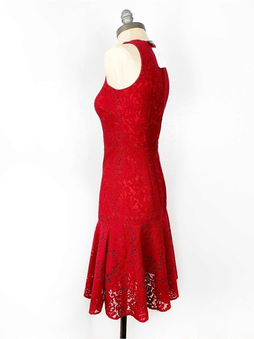H&M Red Lace Midi Fit-and-Flare Dress 4 NWT - Picture 7 of 9